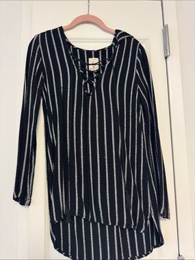 Billabong Black and White Striped Lace-Up Long Sleeve Tunic